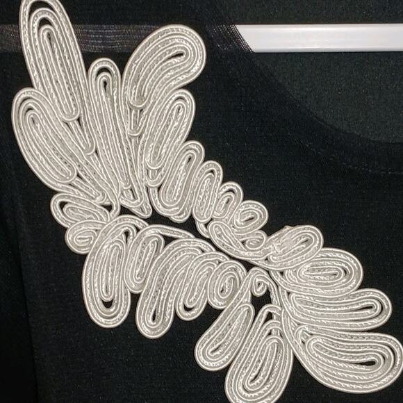 INC International Concepts Black Ivory Embroidered Long Sleeve Sheer Top Medium - Picture 4 of 7